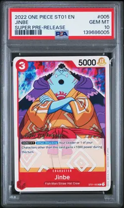 2022 One Piece Super Pre-Release Jinbe ST01-005 PSA 10 Gem Mint - Image 1