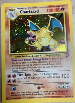 Charizard 004/130 Base Set 2 Holo SWIRL Rare Pokemon Card Excellent Vintage - Image 1