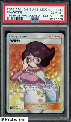 2019 Pokemon Indonesian Sun & Moon Legends Awakened Set A #191 FA Wicke PSA 10 - Image 1