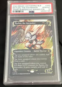 2024 MTG BLOOMBURROW ANIME BORDERLESS-RAISED FOIL BAYLEN, THE HAYMAKER PSA 10 - Image 1