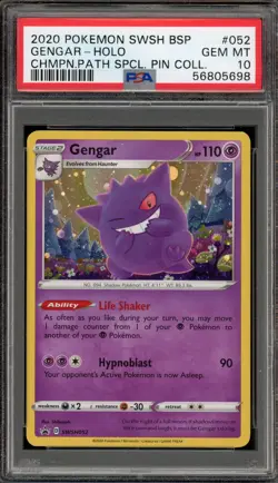 Pokemon Gengar Champion's Path Special Pin Coll. Holo Promo SWSH052 PSA 10 - Image 1