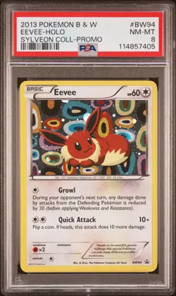 2013 POKEMON BLACK STAR PROMO EEVEE #BW94 HOLO PSA 8 NM #114857405 (SWIRL) - Image 1