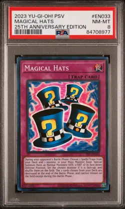 Yugioh Magical Hats PSV-EN033 Super Rare Unlimited 25th Anniversary PSA 8 - Image 1
