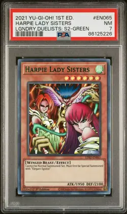 Yugioh HOLO PSA 7 (GREEN) Harpie Lady Sisters 1st Edition LDS2-EN065 - Image 1
