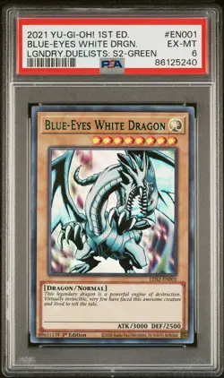 Yugioh! PSA 6 Blue-Eyes White Dragon LDS2-EN001 1st Edition Green Ultra Rare - Image 1
