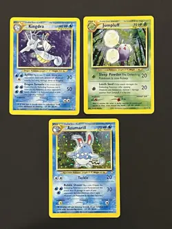 2000 Pokemon Neo Genesis Holo Lot Of 3 Azumarill Kingdra Jumpluff - Image 1