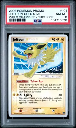 2008 POKEMON WORLD CHAMPIONSHIPS PROMO PSYCHIC LOCK #101 JOLTEON-GOLD STAR PSA 8 - Image 1