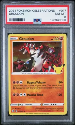 2023 Pokemon Celebrations 017/025 Groudon Holo PSA 8 Mint Rare Card Fresh New - Image 1