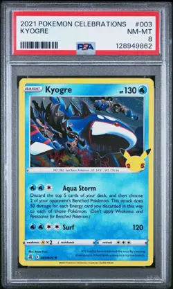 2023 Pokemon Celebrations 009/025 Kyogre Holo PSA 8 Near Mint Rare Card Fresh - Image 1