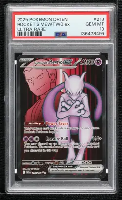 Team Rocket's Mewtwo ex Ultra Rare Pokemon Destined Rivals (DRI) PSA 10 GEM MT - Image 1