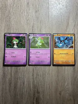 Pokemon Kirlia, Ralts & Riolu Mega Evolution Cosmo Holo Promo set Lunchbox Tin - Image 1