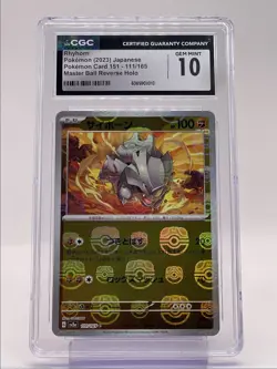 RHYHORN 2023 POKEMON JPN 151 MASTER BALL REVERSE HOLO 111/165 CGC 10 Q6368 - Image 1