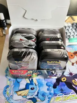 8 x Black Bolt & White Flare Pokemon TCG Unova Mini Tins Art Set in Display Case - Image 2
