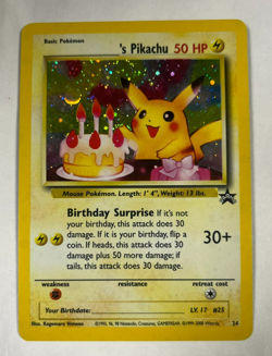 1999 - 2000 Birthday Pikachu Black Star Promo Card # 24 LP See Pictures - Image 1