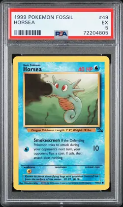 1999 POKEMON FOSSIL #49 HORSEA PSA 5 - Image 1