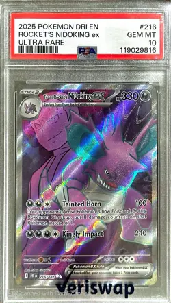 2025 POKEMON DRI EN-DESTINED RIVALS ULTRA RARE TEAM ROCKET'S NIDOKING EX PSA 10 - Image 1