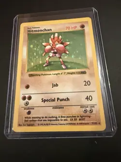 Pokemon TCG Hitmonchan Base Set Holo Shadowless Rare Card 7/102 MP Condition - Image 1