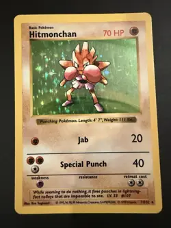 Pokemon TCG Hitmonchan Base Set Holo Shadowless Rare Card 7/102 MP Condition - Image 2