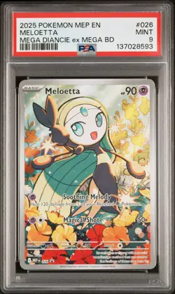 2025 POKEMON MEP EN-ME BLACK STAR PROMO #026 MELOETTA PSA 9 - Image 1