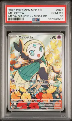 2025 POKEMON MEP EN-ME BLACK STAR PROMO #026 MELOETTA PSA 10 - Image 1