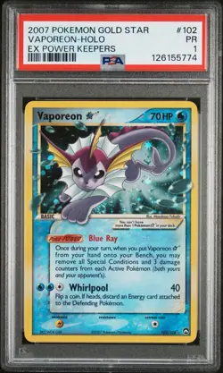 2007 POKEMON EX POWER KEEPERS GOLD STAR #102 VAPOREON-HOLO PSA 1 - Image 1