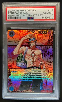 2025 One Piece Carrying His Will Portgas D Ace Red Manga Alt Art OP13-119 PSA 10 - Image 1