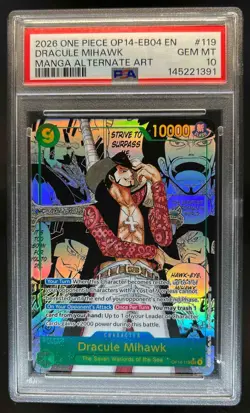 2026 One Piece Azure Sea's Seven Dracule Mihawk Manga Alt Art #OP14-119 PSA 10 - Image 1