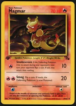 1999 Pokemon TCG Magmar #39/62 1st Edition Uncommon Fossil Set WOTC - Image 1
