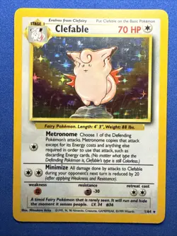 Pokemon TCG Clefable Holo Unlimited Rare Card Base Set 1999, 1/64 LP - Image 1