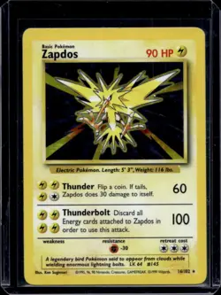 1999 Pokemon Unlimited Zapdos Rare Holo #16/102 - Image 1