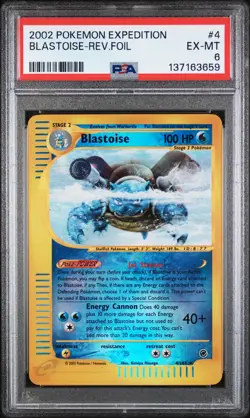 2002 POKEMON EXPEDITION #4 BLASTOISE-REVERSE FOIL PSA 6 - Image 1