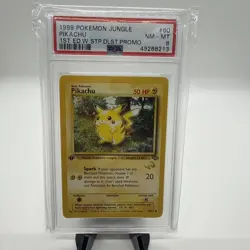 1999 WOTC POKEMON JUNGLE PIKACHU #60/64 1ST EDITION W STAMP DUELIST PROMO PSA 8 - Image 1