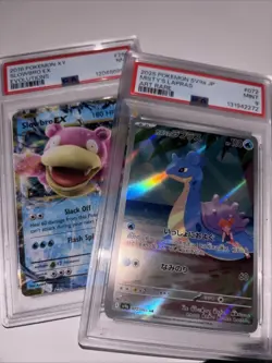 (2) 2025 Sv9a Jp Misty’s Lapras Art Rare #072 Psa 9 & 2016 Slowbro Ex #26 Psa7 - Image 1