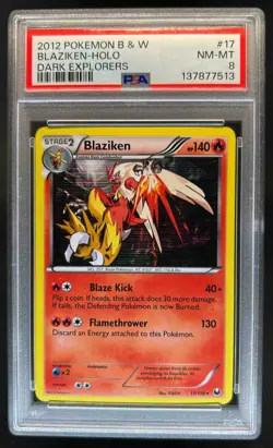 2012 Pokemon Black & White Dark Explorers Blaziken Holo #17/108 PSA 8 - Image 1