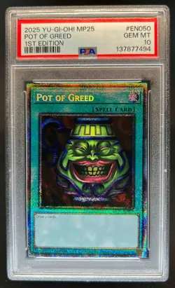 2025 Yugioh Mega Pack 1st Edition Pot Of Greed #MP25-EN050 PSA 10 - Image 1