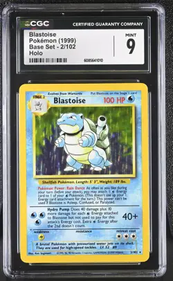 CGC 9 MINT Blastoise 1999 Base Set 2/102 Holo Pokemon Card - Image 1