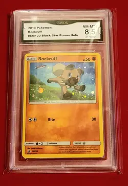 Pokemon TCG Rockruff SM Black Star Promo SM120 Holo Promo GRADED GMA 8.5 NM-MT+ - Image 1