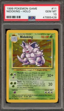 Pokemon Nidoking Base Set Unlimited Holo Rare #11 PSA 10 Gem Mint - Image 1