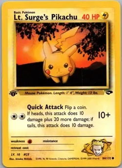 Lt. Surge's Pikachu 84/132 Common Gym Challenge 1st Ed Pokemon Near Mint - Image 1