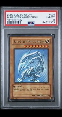 2002 YU-GI-OH! STARTER DECK: KAIBA 1ST EDITION #001 BLUE-EYES WHITE DRAGON PSA 8 - Image 1