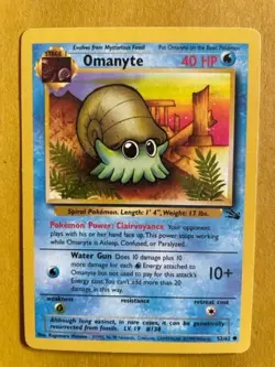 Pokemon Card Omanyte 52/62 Unlimited Fossil Common WOTC LP - Image 1