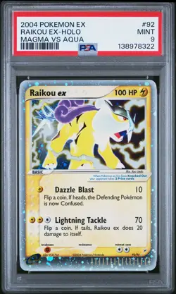 2004 POKEMON EX TEAM MAGMA VS TEAM AQUA #92 RAIKOU EX-HOLO PSA 9 - Image 1
