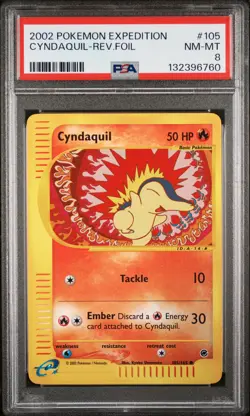 2002 POKEMON EXPEDITION #105 CYNDAQUIL-REVERSE FOIL PSA 8 - Image 1