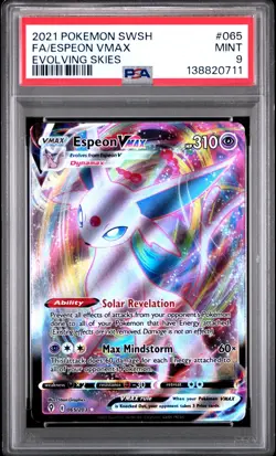 2021 POKEMON SWORD & SHIELD EVOLVING SKIES #065 FULL ART/ESPEON VMAX PSA 9 - Image 1