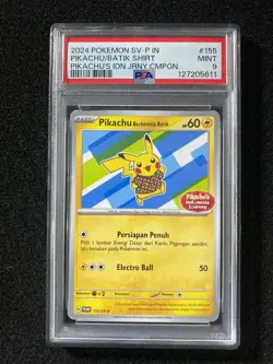 2024 Pokemon TCG English Promo 155/SV-P Pikachu Berkemeja Batik PSA 9 ZO50 - Image 1