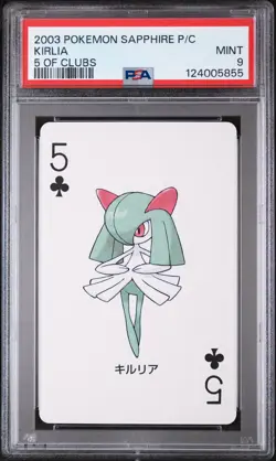 2003 POKEMON SAPPHIRE VERSION PLAYING CARDS 5 OF CLUBS KIRLIA PSA 9 - Image 1