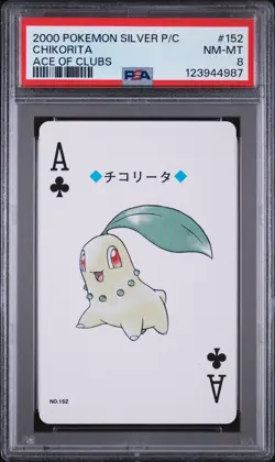 2000 POKEMON SILVER VERSION PLAYING CARDS ACE OF CLUBS #152 CHIKORITA PSA 8 - Image 1