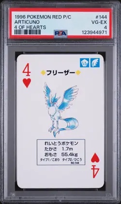 1996 POKEMON RED VERSION PLAYING CARDS 4 OF HEARTS #144 ARTICUNO PSA 4 - Image 1