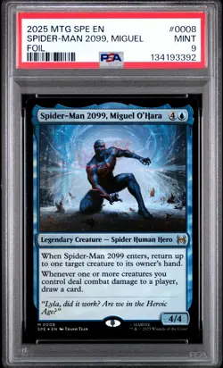 2025 MTG MARVEL'S SPIDER-MAN ETERNAL FOIL SPIDER-MAN 2099, MIGUEL O'HARA PSA 9 - Image 1