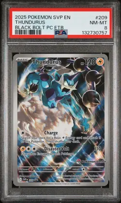 2025 POKEMON SVP BLACK BOLT POKEMON CENTER ETB PROMO #209 THUNDURUS PSA 8 - Image 1